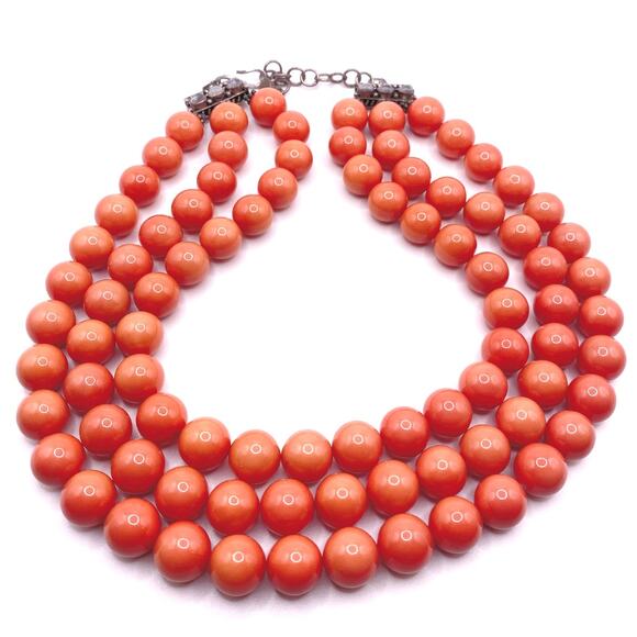 Bohemian Glass in Orange Coral Tone Coated with Sterling and moonstone closure - Picture 10 of 10